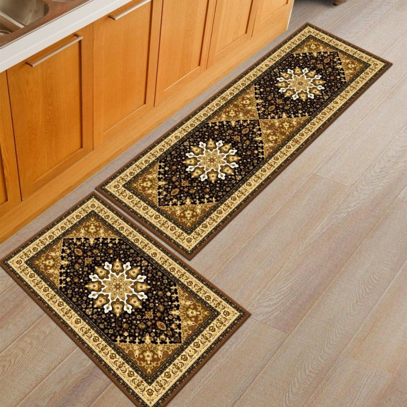 Retro Yellow Kitchen Carpet Floor Mats Oil-proof Anti-skid Pad Bathroom Toilet Water Absorption Bedroom Mats and Door Mats
