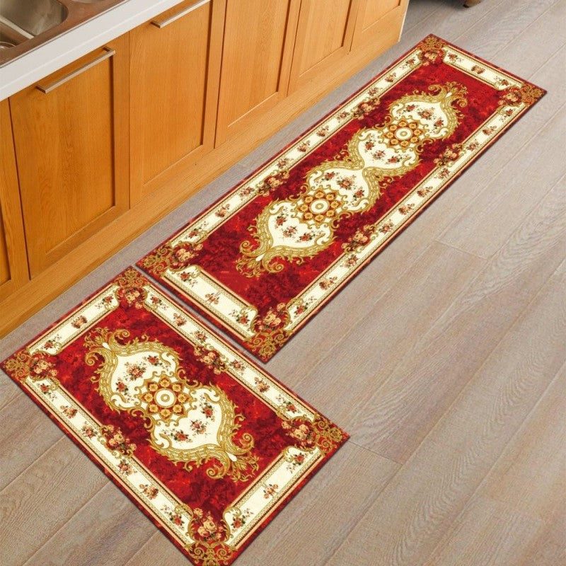 Retro Red Kitchen Carpet Floor Mats Oil-proof Anti-skid Pad Bathroom Toilet Water Absorption Bedroom Mats and Door Mats