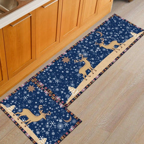 Modern Blue Elk Checkered Striped Kitchen Carpet Floor Mats Oil-proof Anti-skid Pad Bathroom Toilet Water Absorption Bedroom Mats and Door Mats
