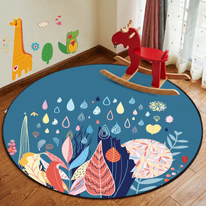 Grass Leaves Patterned Modern Round Area Rugs Anti-slip Carpets for Bedroom Living Room Kids Room