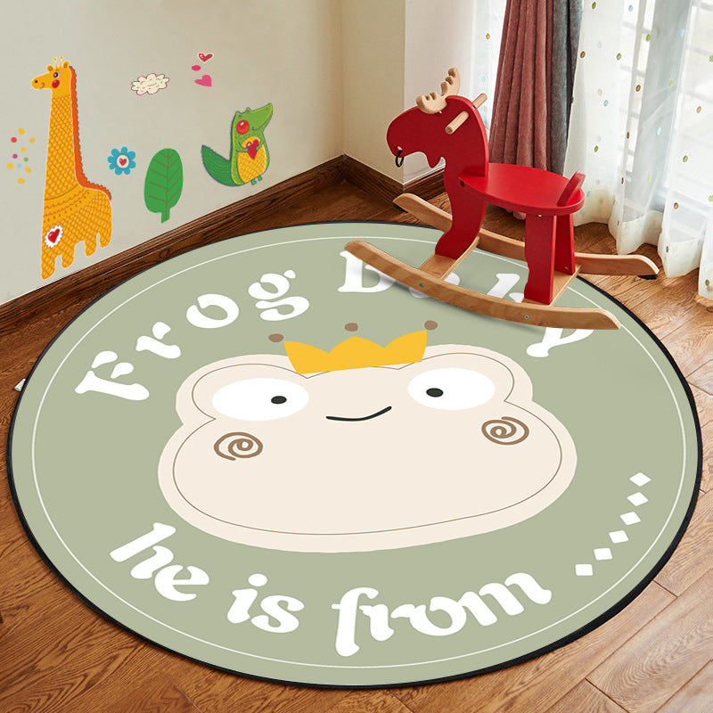 Frog Green Patterned Modern Round Area Rugs Anti-slip Carpets for Bedroom Living Room Kids Room