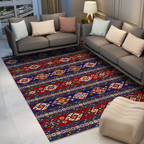 Traditional Blue Red Retro Polyester Vintage Area Rugs Floor Mat for Living Room Hall Office Bedroom