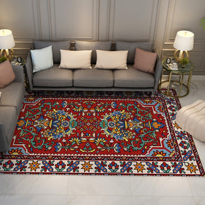 Red Floral Traditional Retro Polyester Vintage Area Rugs Floor Mat for Living Room Hall Office Bedroom