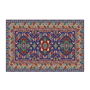 Blue Retro Floral Traditional Vintage Polyester Area Rugs Floor Mat for Living Room Hall Office Bedroom