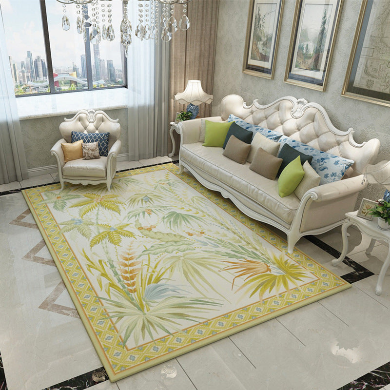 Leaves and Flowers Yellow Classic Pastoral 3D Pattern Rug Floor Mat for Bedroom Sofa Hall Living Room Office