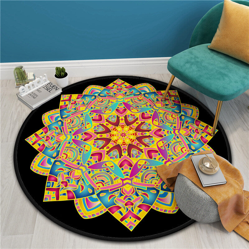 Classical Printed Patterned Round Modern Area Rugs for Living Room Bedroom Office Anti-slip Carpet 14