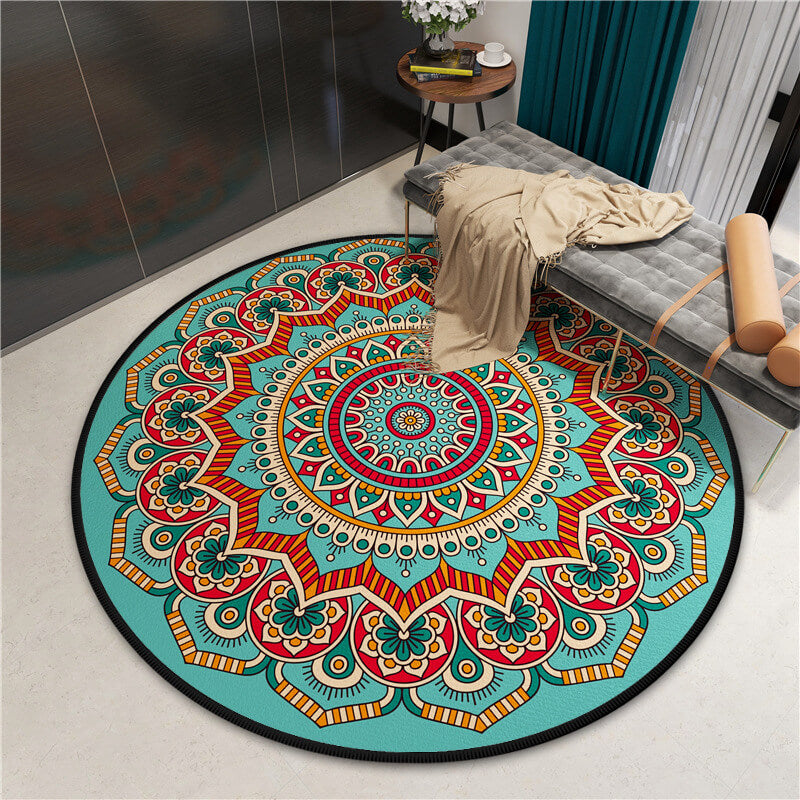 Beautiful Colorful Printed Patterned Round Modern Area Rugs for Living Room Bedroom Office Anti-slip Carpet 01