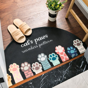 Cartoon Cat Paw Pattern Semicircular Irregular Shape Door Mat for Entryway Bathroom Kids Room