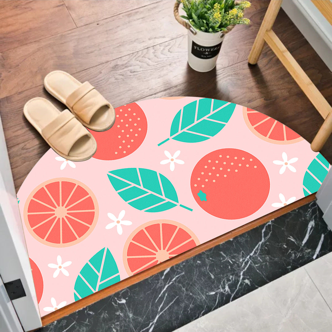 Red Pomelo Pattern Semicircular Irregular Shape Door Mat for Entryway Bathroom Kids Room