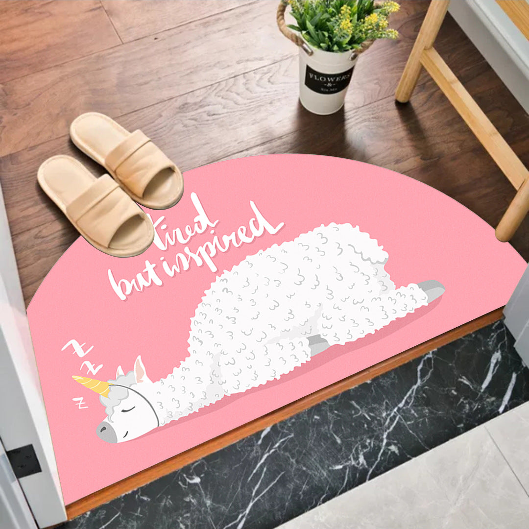 Alpaca Pattern Semicircular Irregular Shape Door Mat for Entryway Bathroom Kids Room