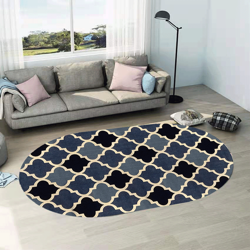 Three-color Lantern Pattern Oval Modern Geometric Rug for Living Room Bedroom Kitchen