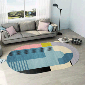 Pretty Multicolor Irregular Splicing Graphics Oval Modern Geometric Rug for Living Room Bedroom Kitchen