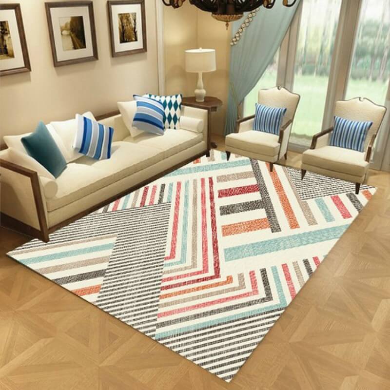 Red Blue Striped Geometric Modern Simple Rugs Patterned Polyester Carpets for Hall Dining Room Bedroom Living Room Office