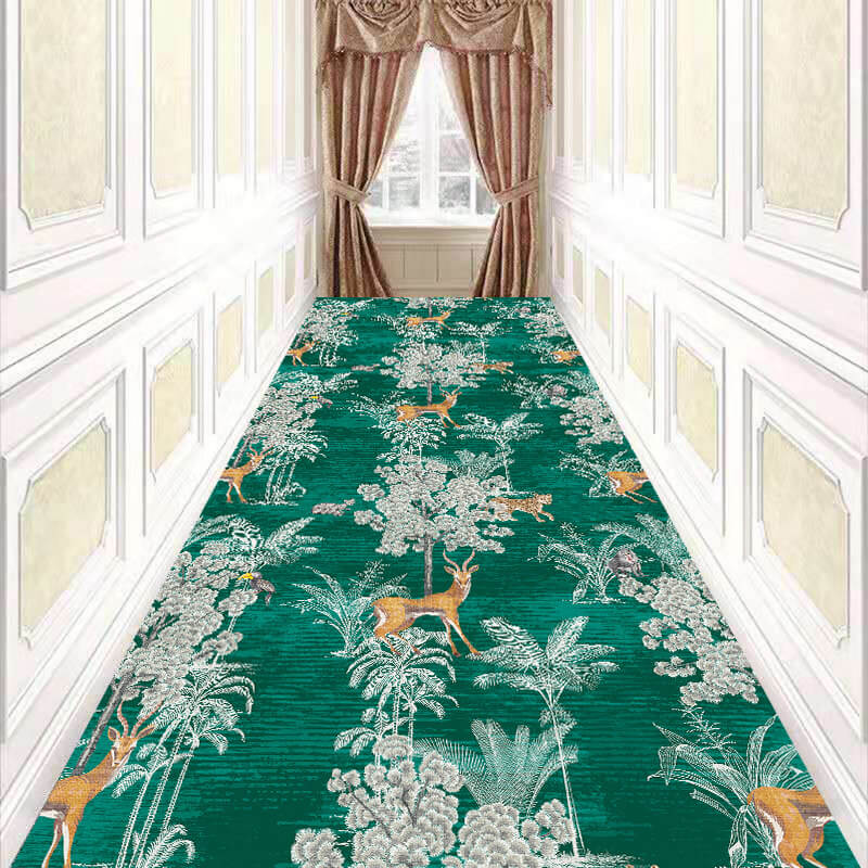 Modern Green Floral Corridor Aisle Household Polyester Patterned Carpets Simple Rugs for Hall Dining Room Bedroom Living Room Office