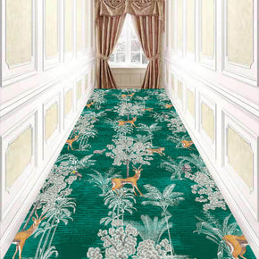 Modern Green Floral Corridor Aisle Household Polyester Patterned Carpets Simple Rugs for Hall Dining Room Bedroom Living Room Office