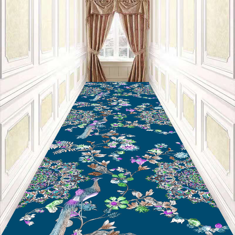 Modern Blue Corridor Aisle Household Polyester Patterned Carpets Simple Rugs for Hall Dining Room Bedroom Living Room Office