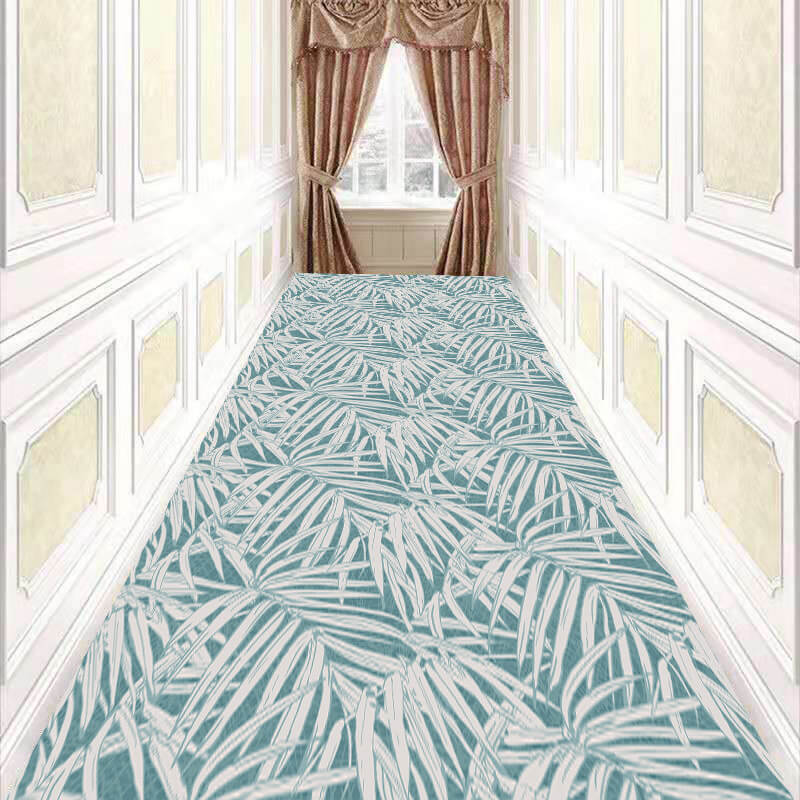 Leaves Green Modern Corridor Aisle Household Polyester Patterned Carpets Simple Rugs for Hall Dining Room Bedroom Living Room Office