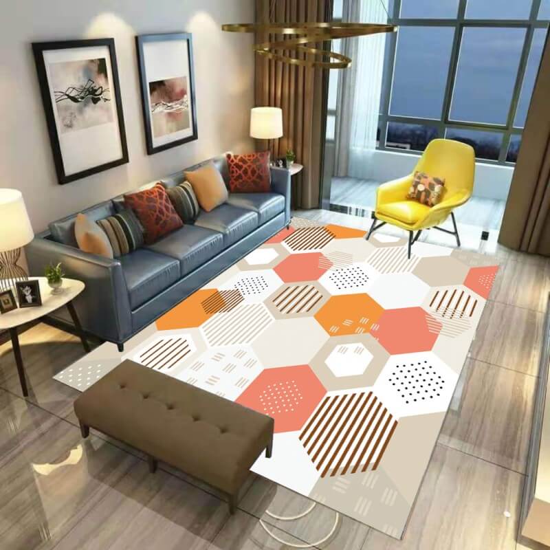 Modern Pink White Geometry Hexagon Simple Polyester Patterned Carpets for Hall Dining Room Bedroom Living Room Office