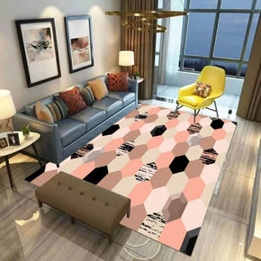 Modern Pink Geometry Hexagon Simple Polyester Patterned Carpets for Hall Dining Room Bedroom Living Room Office