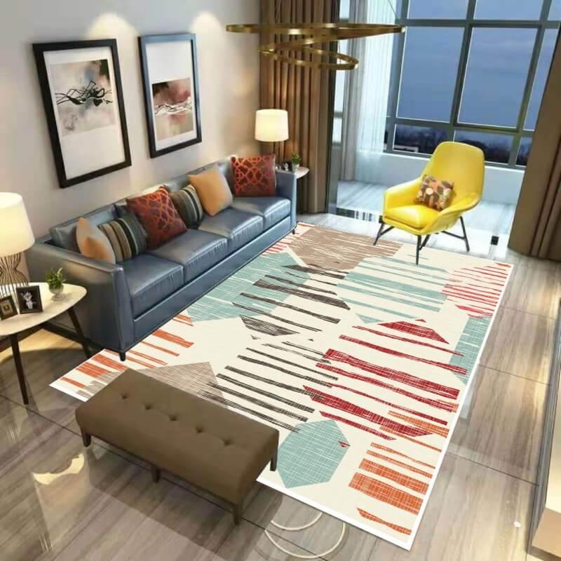 Simple Red Hexagon Modern Geometry Polyester Patterned Carpets for Hall Dining Room Bedroom Living Room Office