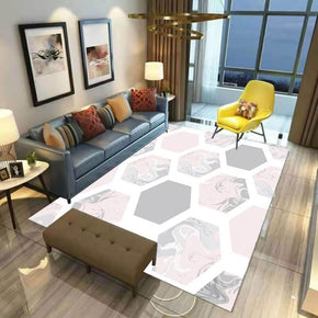 Pink Grey Simple Hexagon Modern Geometry Polyester Patterned Carpets for Hall Dining Room Bedroom Living Room Office