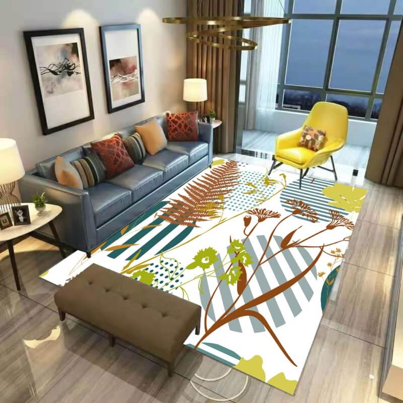 Simple Leaves Modern Polyester Patterned Carpets for Hall Dining Room Bedroom Living Room Office