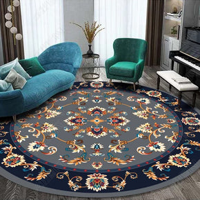 Blue-grey Print Patterned Round Modern Rug for Living Room Bedroom Kitchen Hall