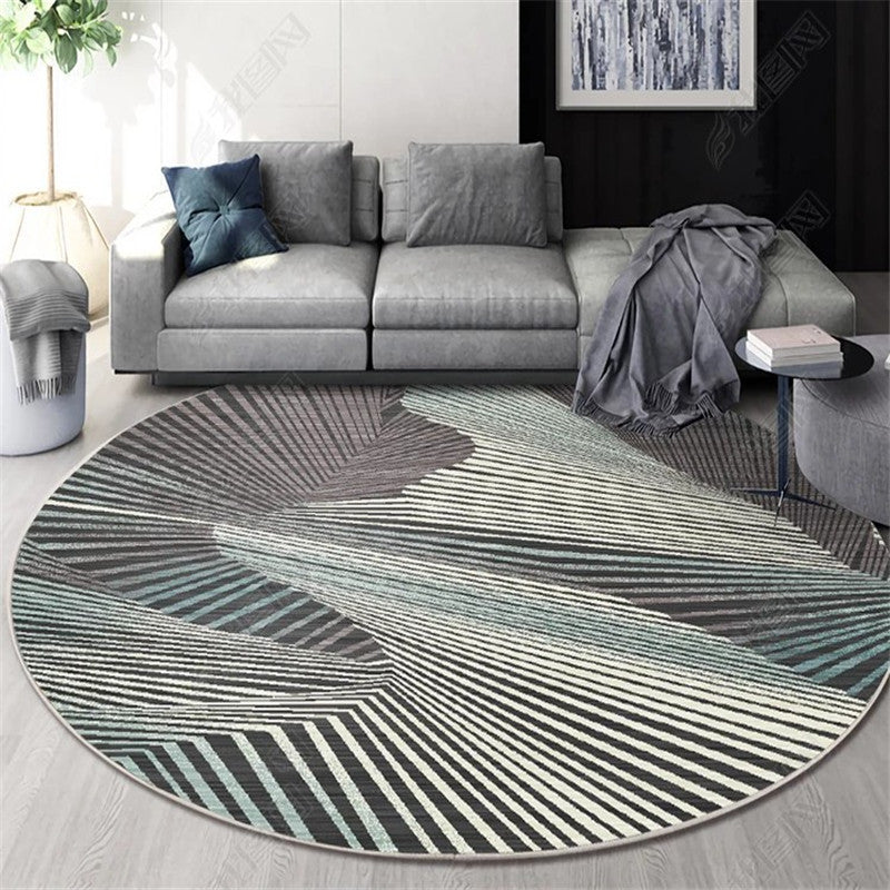 Black Lines Patterned Round Modern Rug for Living Room Bedroom Kitchen Hall