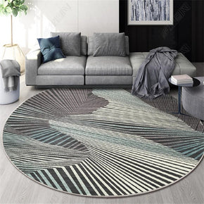 Black Lines Patterned Round Modern Rug for Living Room Bedroom Kitchen Hall