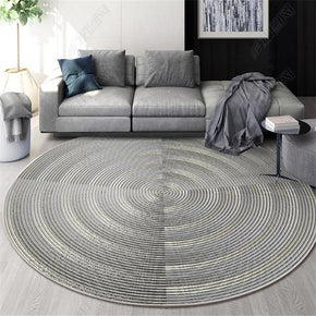 Grey Lines Patterned Round Modern Rug for Living Room Bedroom Kitchen Hall