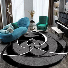 Black And Grey Mixed Geometry Patterned Round Modern Rug for Living Room Bedroom Kitchen Hall