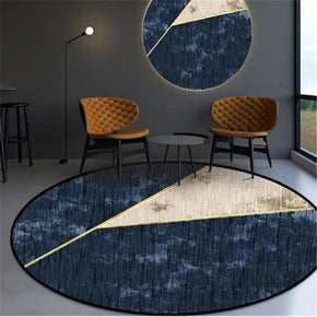 Blue Grey Geometric Patterned Round Modern Rug for Living Room Bedroom Kitchen Hall