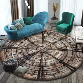 Brown Wood Grain Pattern Round Modern Rug for Living Room Bedroom Kitchen Hall