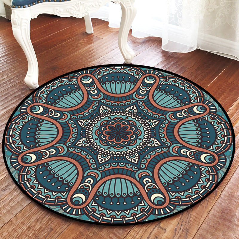 Grey Blue Printed Patterned Round Modern Rug for Living Room Bedroom Kitchen Hall
