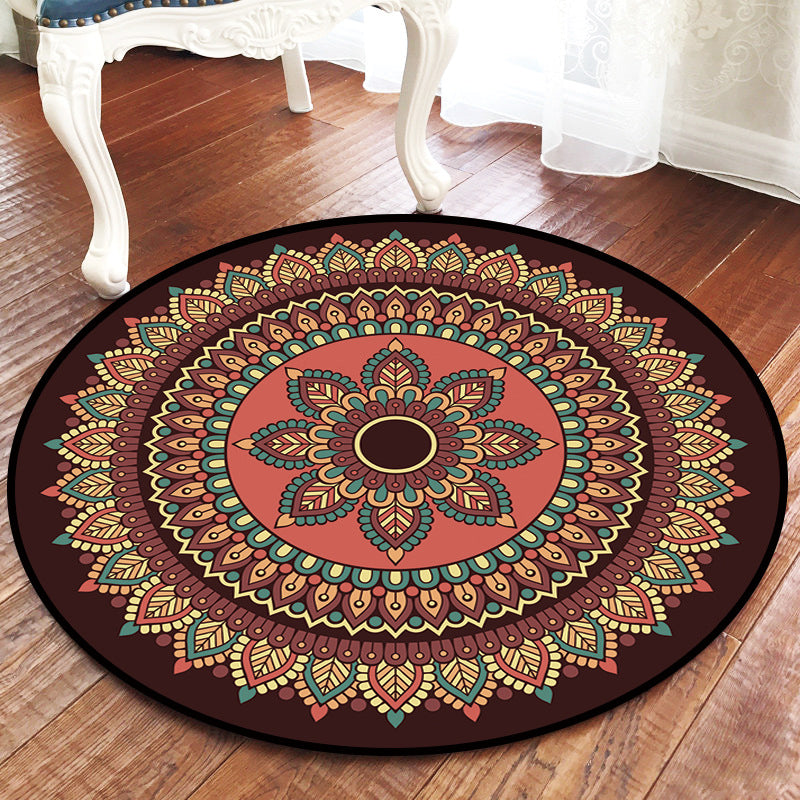 Brown Printed Patterned Round Modern Rug for Living Room Bedroom Kitchen Hall