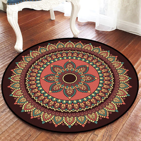 Brown Printed Patterned Round Modern Rug for Living Room Bedroom Kitchen Hall