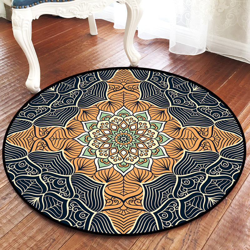 Black Orange Printed Patterned Round Modern Rug for Living Room Bedroom Kitchen Hall
