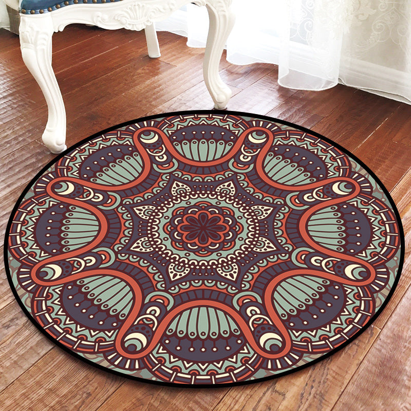 Grey Brown Printed Patterned Round Modern Rug for Living Room Bedroom Kitchen Hall