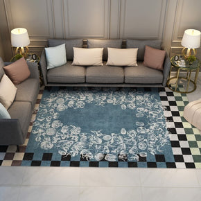 White Flowers Blue Abstract Modern Carpets for the Living Room Hall