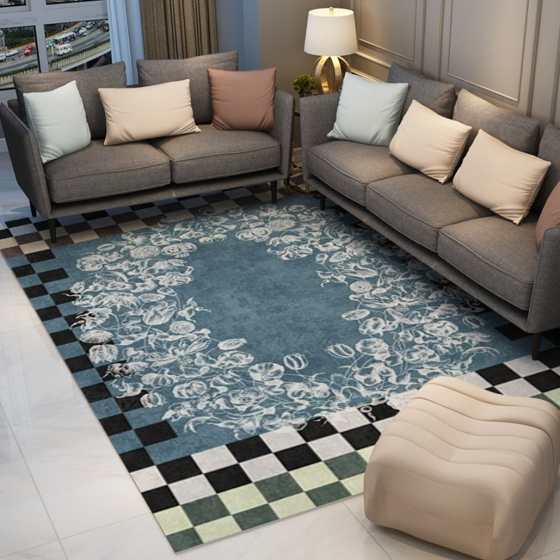 White Flowers Blue Abstract Modern Carpets for the Living Room Hall