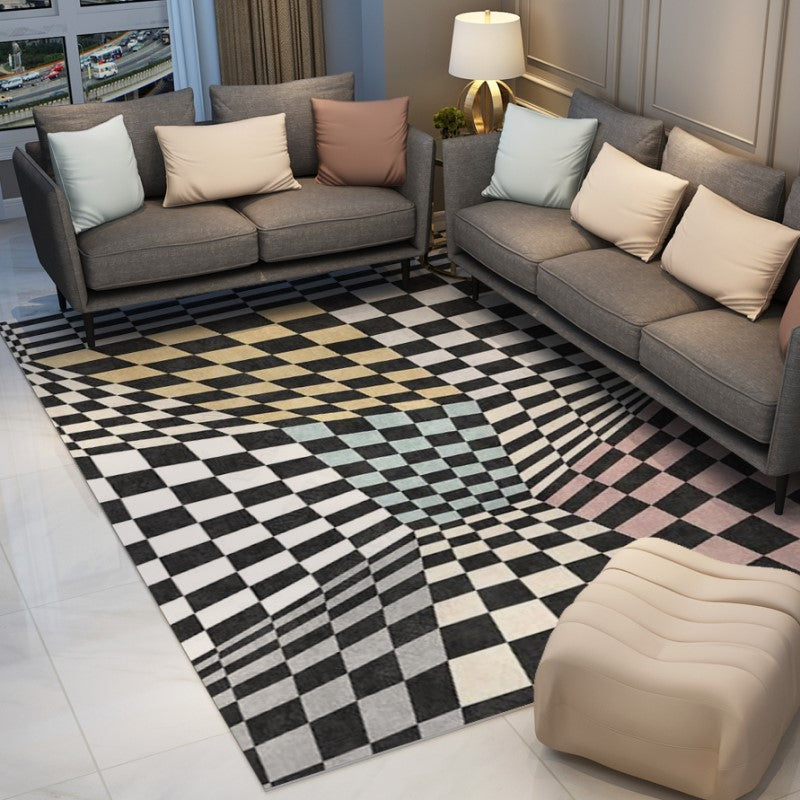 3D Visual Three-color Grid Abstract Modern Carpets for the Living Room Hall