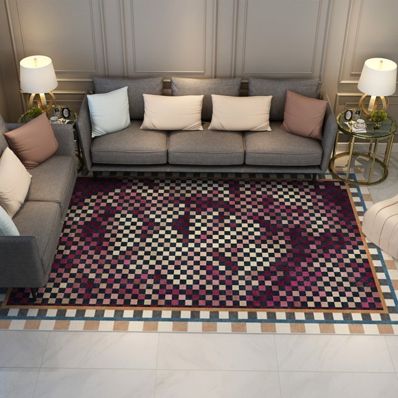 Purple Mosaic Abstract Grid  Modern Rugs for Living Room Dining Room Bedroom