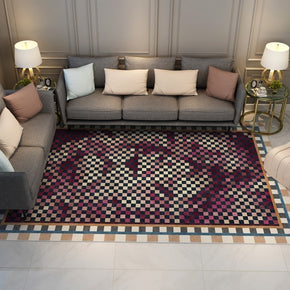 Purple Mosaic Abstract Grid  Modern Rugs for Living Room Dining Room Bedroom