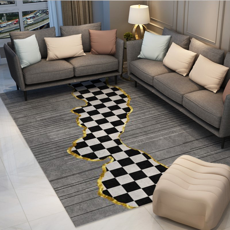 Black White Grid Grey Abstract Modern Rugs for Living Room Dining Room Bedroom