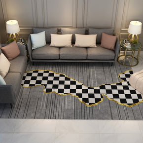 Black White Grid Grey Abstract Modern Rugs for Living Room Dining Room Bedroom