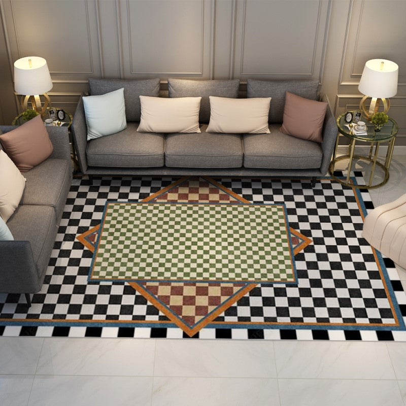 Three-color Stitching Grid Abstract Modern Rugs for Living Room Dining Room Bedroom