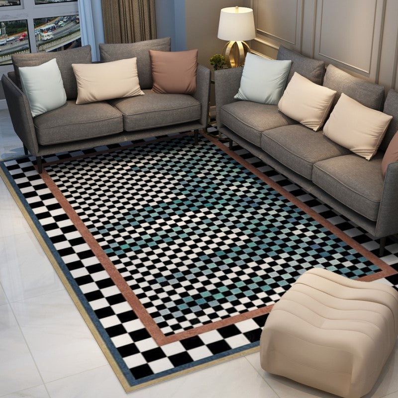 Blooming Blue Grid Abstract Modern Rugs for Living Room Dining Room Bedroom
