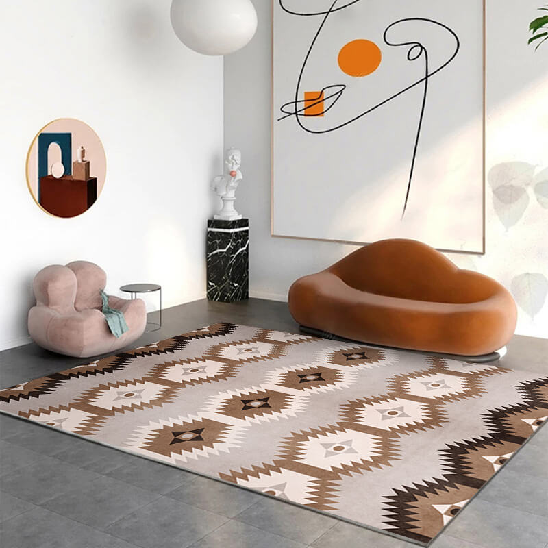 Brown Abstract Geometric Rug Bedroom Living Room Sofa Floor Mat
