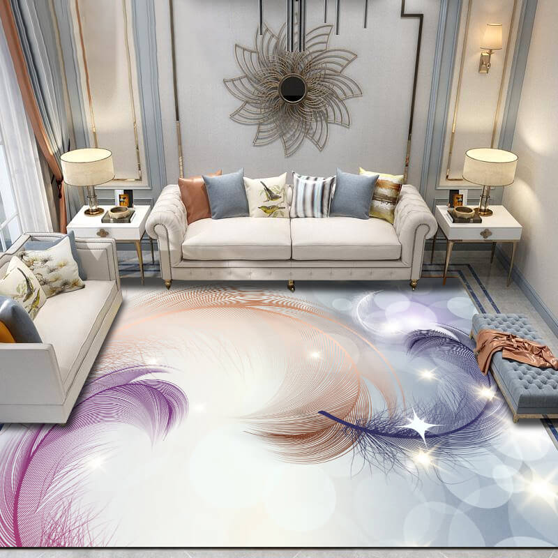 Pink Feather Modern Patterned Rug Bedroom Living Room Sofa Floor Mat