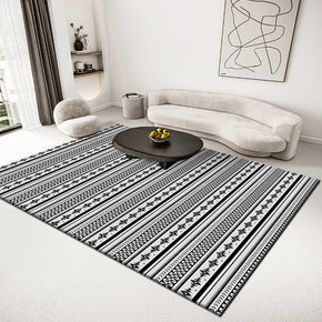 Moroccan Black Carpet Striped Printed Rugs for Bedroom Living Room
